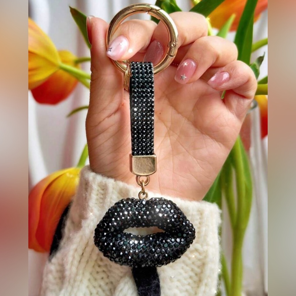 Black Rhinestone Lip Bag Charm/Keychain